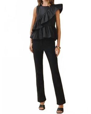 TCEC Cascading Ruffle Panels Drape Detail Peplum Top - Black