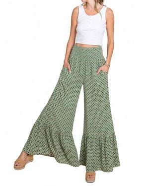 Cotton Bleu Flowy Wide Leg Pants - Green