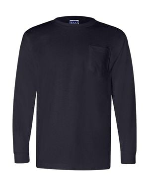 BAYSIDE Union-Made Long Sleeve T-Shirt With A Pocket - Blue