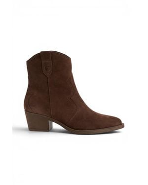 Tamaris Suede Leather Cowboy Western Ankle Boots - Brown