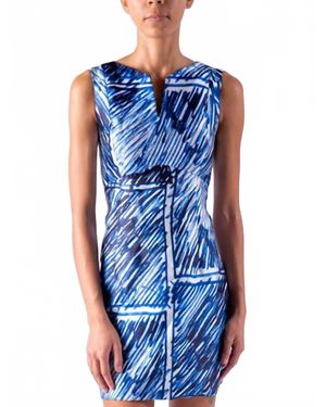 MILLY V Neck Abstract Print Dress - Blue