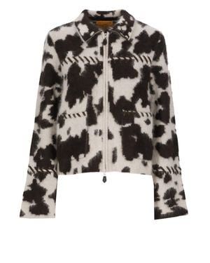 Guest In Residence Cropped Cashmere Jacket With Muted Pattern And Front Zip Closure - Black