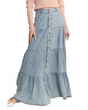 Davi & Dani Button Front Ruffle Hem Maxi Skirt - Blue