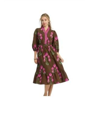Umgee Mix Floral Midi Dress - Red