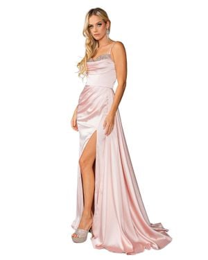 DQ Satin A-Line Gown With Lace-Up Back And Sweetheart Neckline Prom Dress - Pink