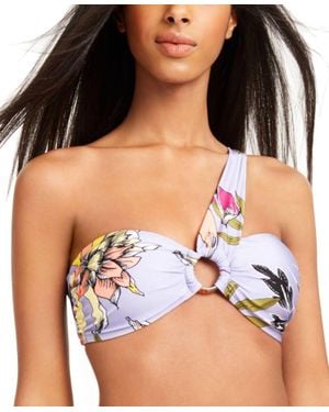 BarIII Printed One-Shoulder Bikini Top - Black