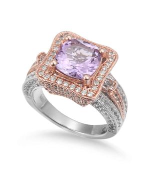 Suzy Levian Two-Tone Sterling 5.57 Cttw Cushion Cut Amethyst Ring - Purple