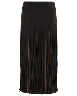 Tela Fringed High-Waisted Wool Skirt By - Black