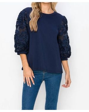 Joh Pointe Knit Top With Lace - Blue