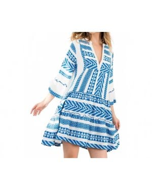 Thml Tiered V-Neck Embroidered Dress - Blue