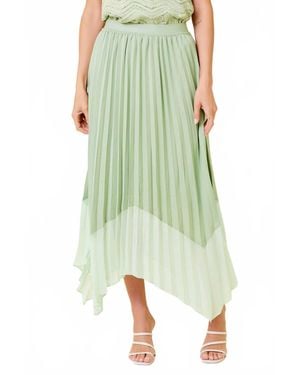 Mystree Colorblock Pleated Skirt - Green