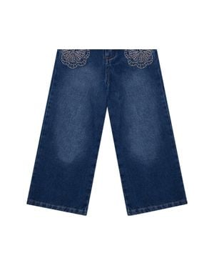Milon Girl's Embroidered Pocket Denim - Blue