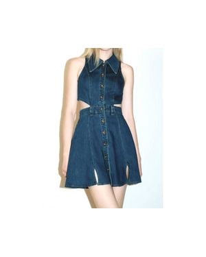 Urban Revivo Cut-Out Sleeveless Denim Dress - Blue
