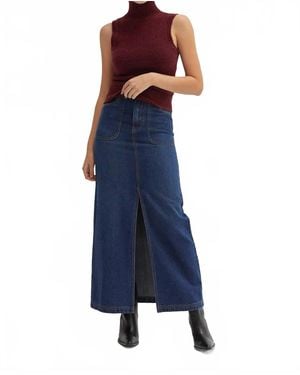 Crescent Esther High Waisted Midi Skirt - Blue