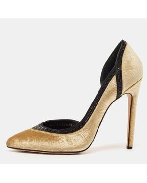 Gina Paisley Print Velvet Crystals Embellished D'Orsay Pumps - Black
