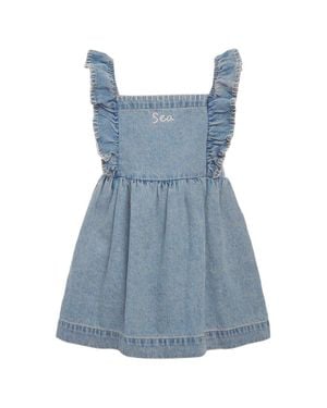 Sea Marion Mended Denim Flutter Sleeve Dress - Blue