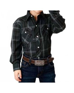 Roper Boys Plaid Long Sleeve Shirt - Black