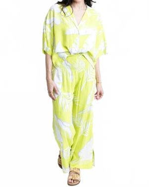 Karlie Palm Leaf Smock Waist Pants - Yellow