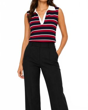 Bailey 44 Tailback Striped Knitted Sleeveless Polo Top - Blue