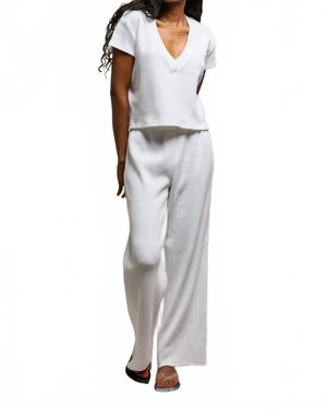 PERFECTWHITETEE Jada Waffle Long Sleeve Boxy V Neck Tee - Gray