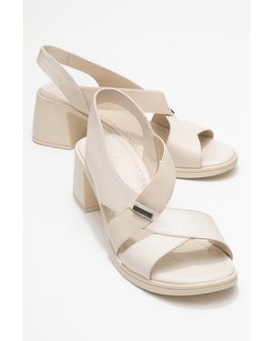 Forever & Always Shoes Crina Elasticated Leather Chunky Heel Sandal - White