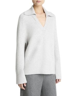 Vince Oversized Wool & Cashmere-Blend Polo Sweater - Gray