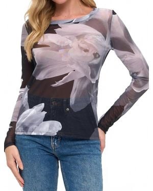 Ariella Floral Mesh Long Sleeve Top - Gray