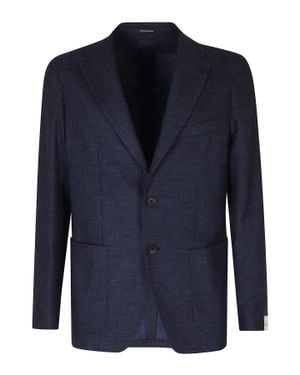 Tagliatore Single-Breasted Embellishment Wool-Blend Blazer - Blue