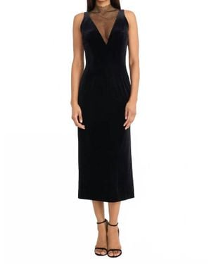 Donna Morgan Plunge Mesh Velvet Midi Dress - Black