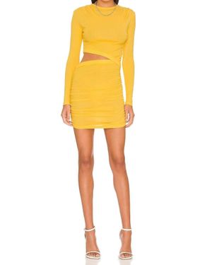 Monrow Rib Long Sleeve Shirred Dress - Yellow