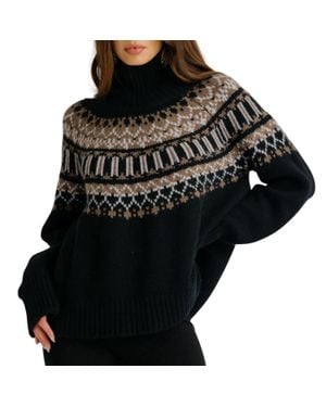 SABLYN Scottie Slouchy Fair Isle Cashmere Mock Neck Sweater - Black
