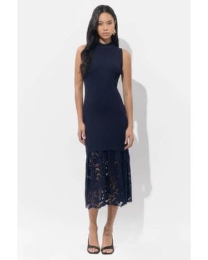 Adelyn Rae Brielle Mock Neck Rib Knit Lace Midi Dress - Blue