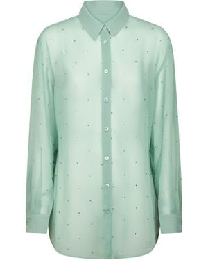 MC2 Saint Barth Sheer Georgette Shirt With Rhinestone Embellishments - Green