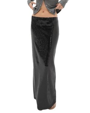 LNA Elettra Sequin Column Skirt - Black