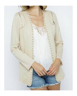 Vocal Apparel Stud Jacket With Shoulder & Side Zippers - Natural