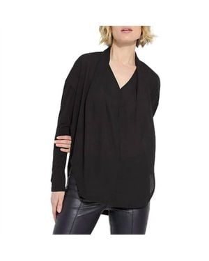 Lyssé Folded Neck Mix-Media Top - Black