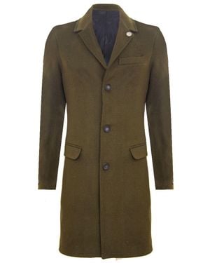 Oliver Tweed Long Wool Slim Fit Overcoat - Green
