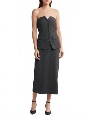 Moon River Pinstripe Midi Dress - Black