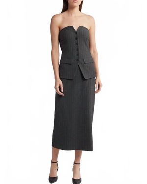 Moon River Pinstripe Midi Dress - Black