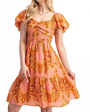 Gigio Smocked Babydoll Dress - Orange