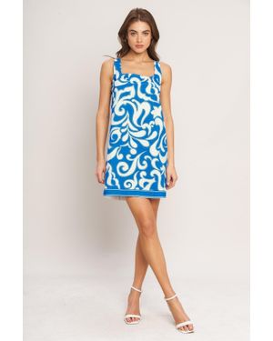 TRUEDAMES Azure Swirl Woven Mini Dress - Blue