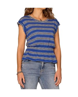 Democracy Roll Cuff Cap Sleeve Top - Blue