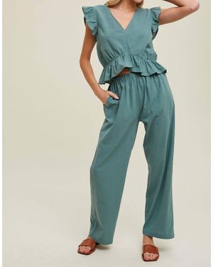 Wishlist Ruffle Relaxed Crop Top And Pants Set - Green