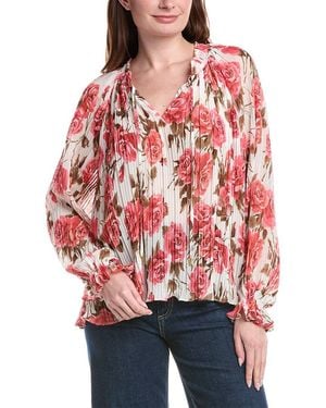 Philosophy Smocked Tie Neck Printed Plisse Blouse - Red