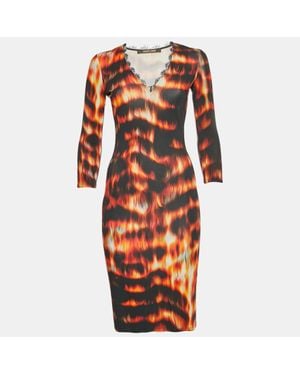 Roberto Cavalli Flames Print Jersey Shift Dress - Orange