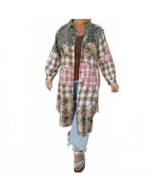 Pol Mix Long Line Duster Jacket - Natural