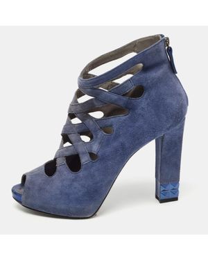 Le Silla Suede Cut Out Peep Toe Platform Ankle Boots - Blue