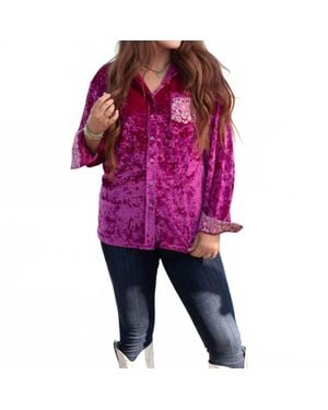 Layerz Clothing Juliet Velvet Button Up Top - Red