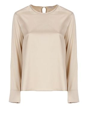Peserico Beaded-Cuff Silk Blouse - Natural