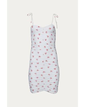 Endless Blu. Floral Ruched Stretch-Jersey Mini Dress - White